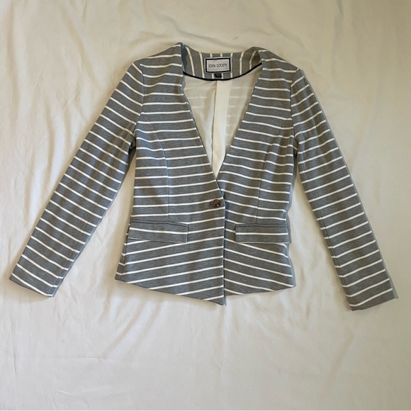 Eden Society Gray White Striped Button Sweater Blazer Jacket Small - Picture 1 of 8